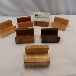 Display of hardwood business card holders