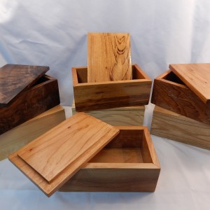 Display of Hardwood boxes with lipped lids